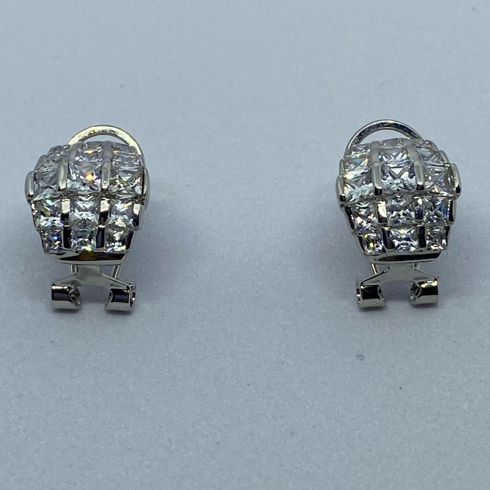 Silver tone CZ pierced earrings. - Picture 3 of 5